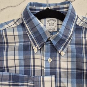 EUC Brooks Brothers Regent Button Down Shirt Medium, Blue Plaid Long Sleeve